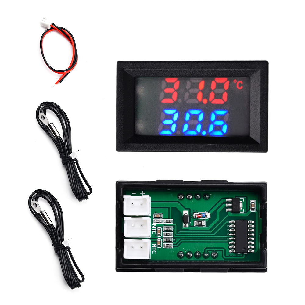DC 4-30V 5V 12V 24V LED-display Dubbele digitale temperatuursensor Enkele spanning Dubbele thermometer met NTC 10K 3950 sondekabel: Rood