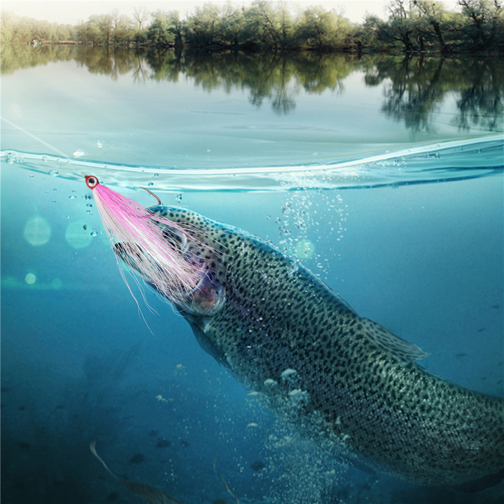 4 Uds moscas de pesca con mosca Streamer Bucktail Teasers anzuelo de pesca anzuelos para moscas trucha salmón lubina Señuelos de pesca con mosca herramientas de aparejos de pesca