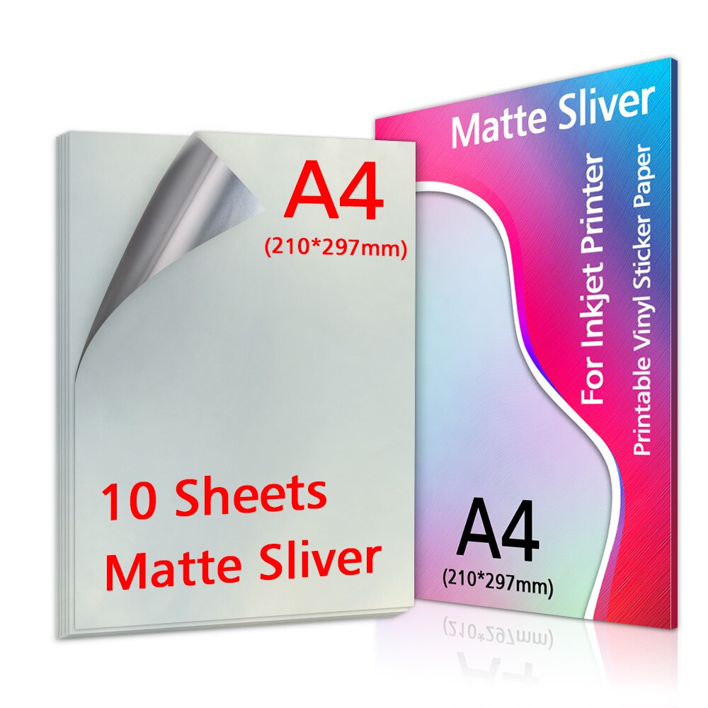 10/20/30/40/50/100 Sheets Transparant Printable Vinyl Sticker Papier A4 Waterdichte Zelfklevende kopieerpapier Voor Inkjet Printer: 10-Matte Silver