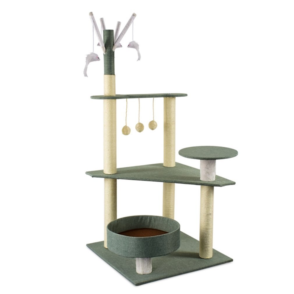 comfortable Four seasons cat scratch board Cat climbing frame Large catwalk Density cat tree cat nest integration: green