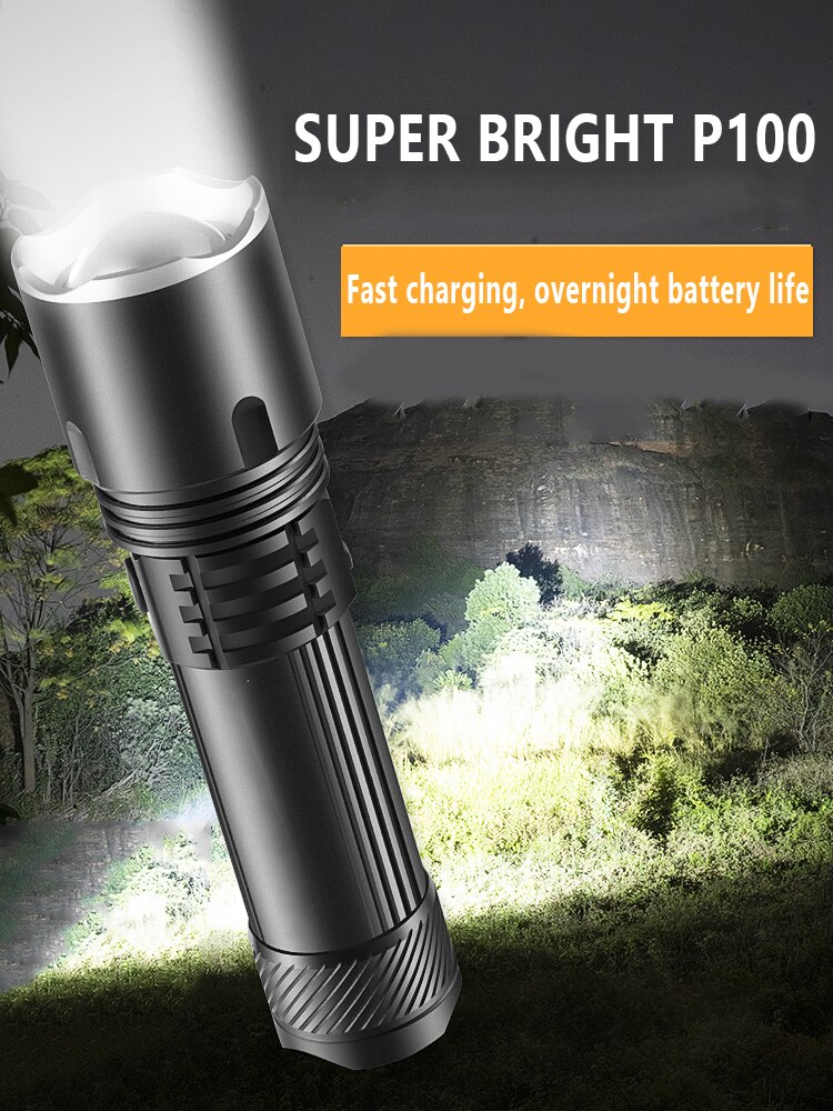 Verbesserte Quad-Ader P100 Ultra-helle Helle Taschenlampe Hause Ladung LED draussen Lange-Palette Kleine Tragbare und Langlebig