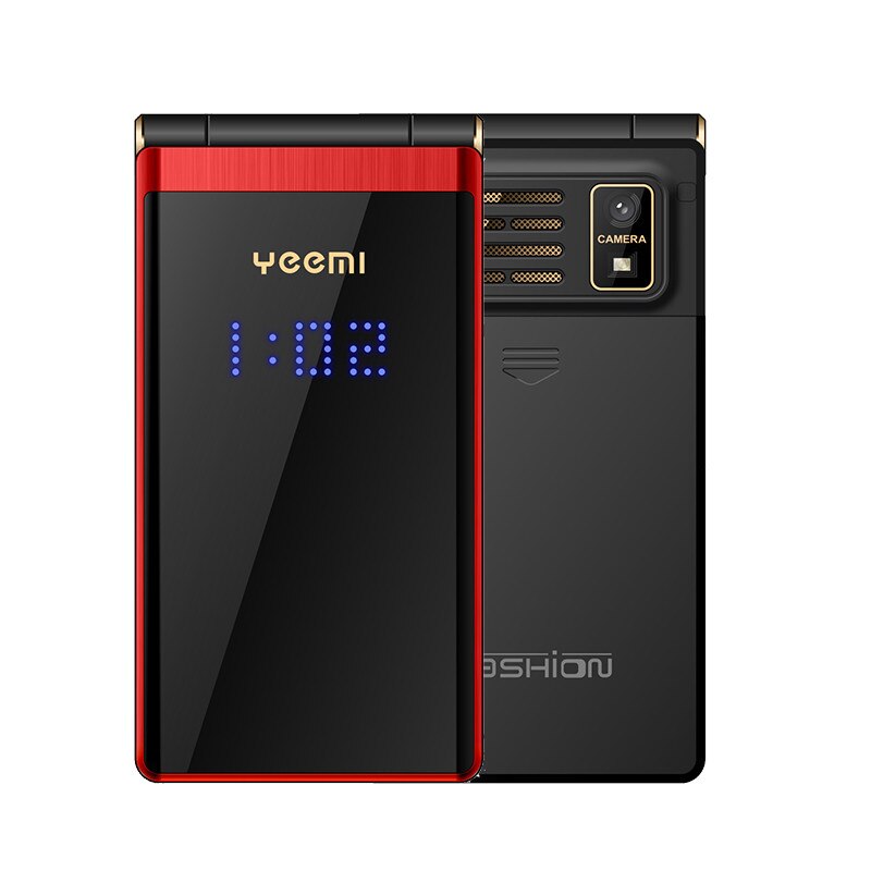 Classic Flip Mobiele Telefoon Yeemi M2-C Dual Sim 5900Mah Ouderen Mobiele Dual Display Grote Sleutel Groot Geluid Gsm lederen Tas Torch: Add 16G TF card / red