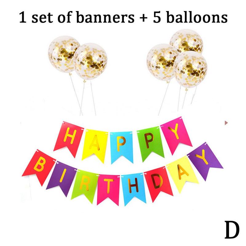 1 sæt tillykke med fødselsdagen brev bannere  + 5 paillet stempling fest dekoration balloner fødselsdag   u4 z 7: D