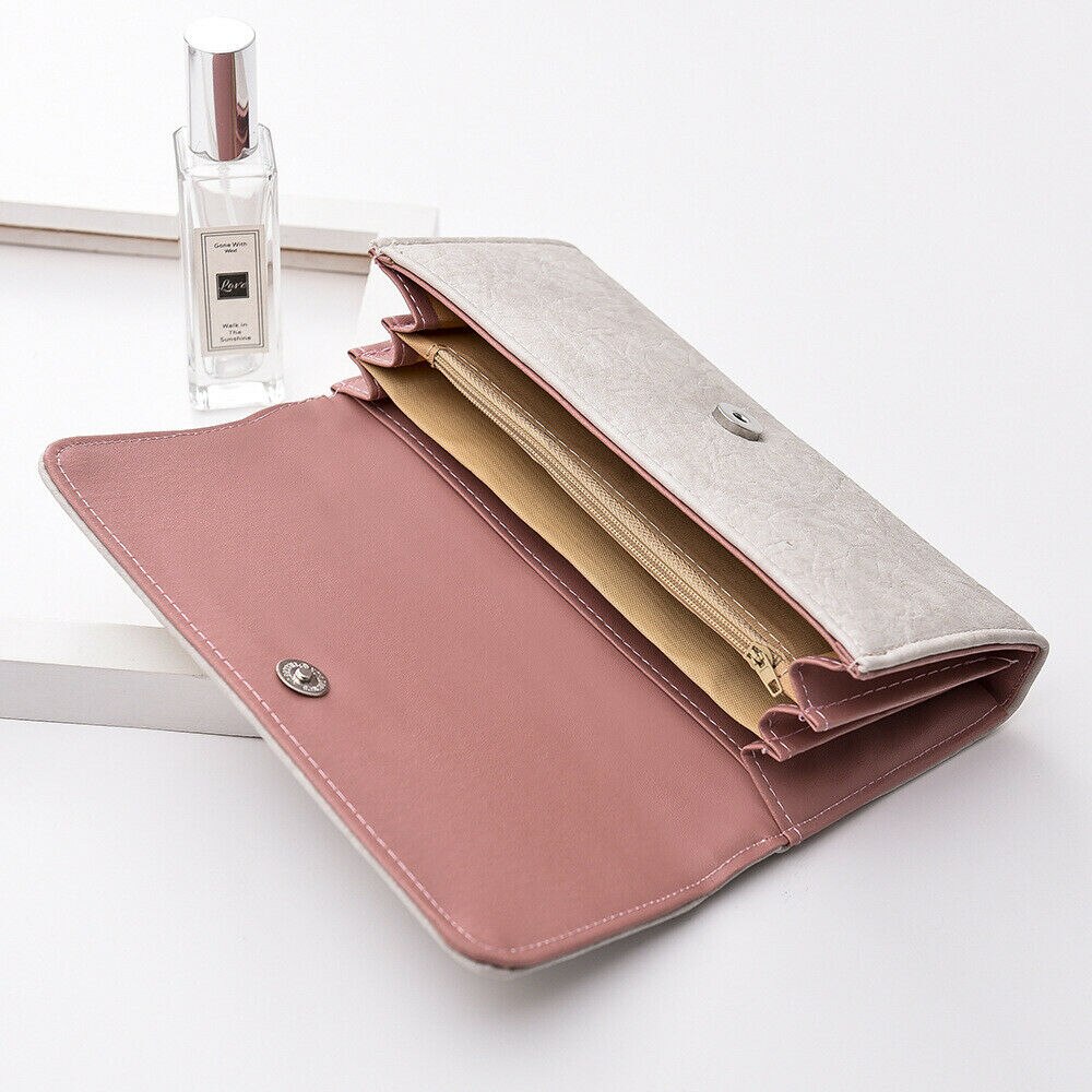 estilo ! Cartera de cuero para mujer, cartera larga para teléfono con tarjetero