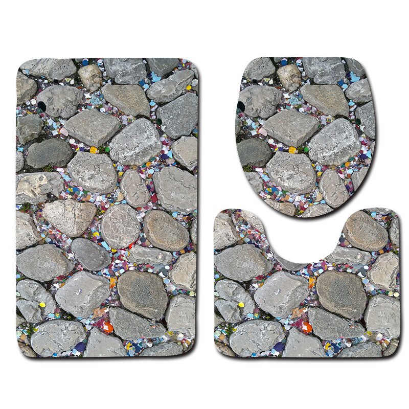 3 Piece Set Stone Printing Bath Mat Set Anti Slip Carpet Doormat Bathroom Cover Toilet Seat Mat Bath Rug Accessories for Toilet: A6 / 400MMx600MM