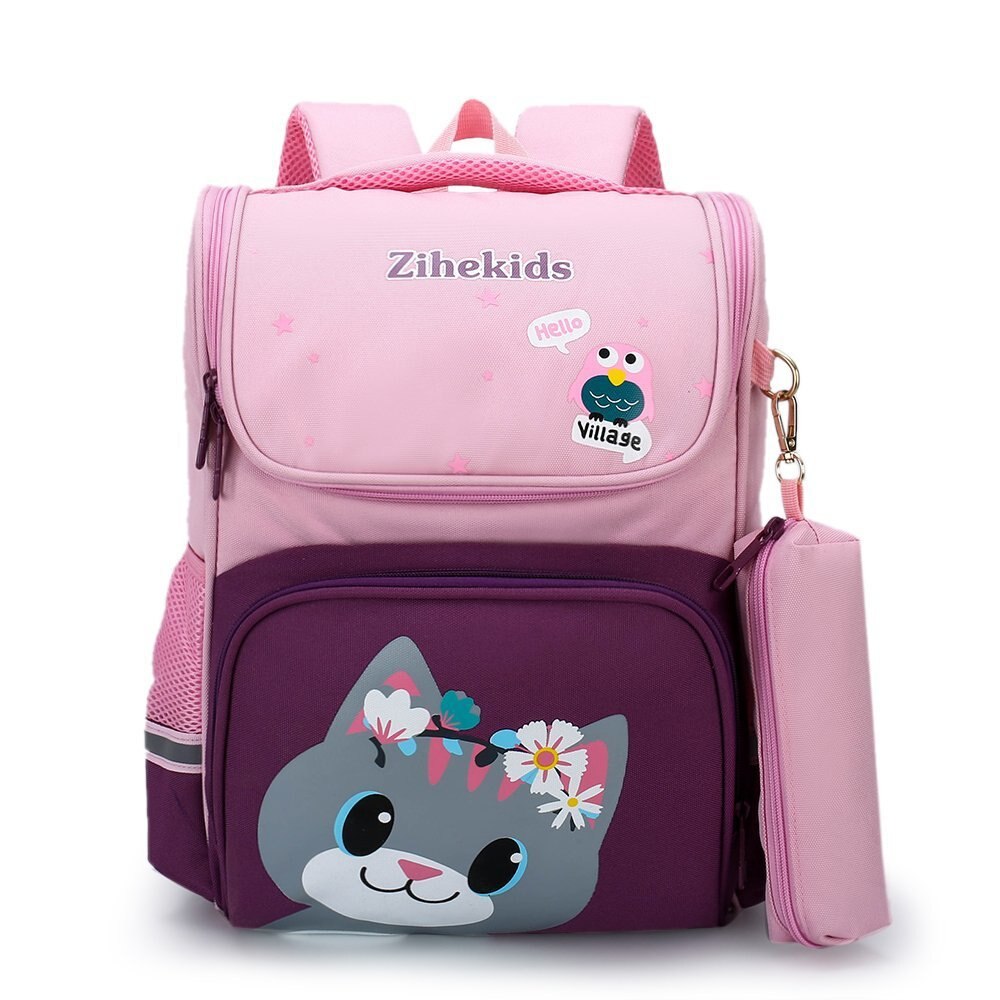 Mochilas escolares de estilo británico para niños y niñas, morrales de dibujos animados 3D para estudiantes de primaria: light pink