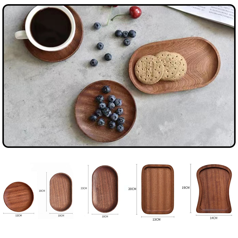 Tableware Dessert Round Tray Walnut Color Japanese Wood Tray Breakfast Bread Tray Tea Saucer Coasters Coffee Coasters