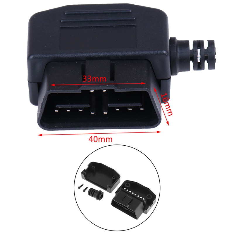 1set OBD II Type 16 Pin Male Auto Car Connector Cable Wire Sockets Connector Plug with Shell and Screw