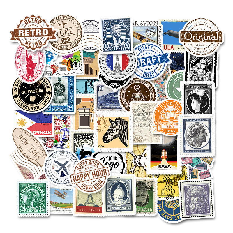 50 stuks Poststempel Stempel Stijl Stickers van Populaire Stad Parijs York Londen Rome Voor Bagage Koffer Auto Decal: Default Title
