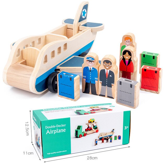 Children Wooden Double-Decker Truck Airplane Transport Set Simulation Model Toys Kid's Wooden Educational Toy For Children: Plane