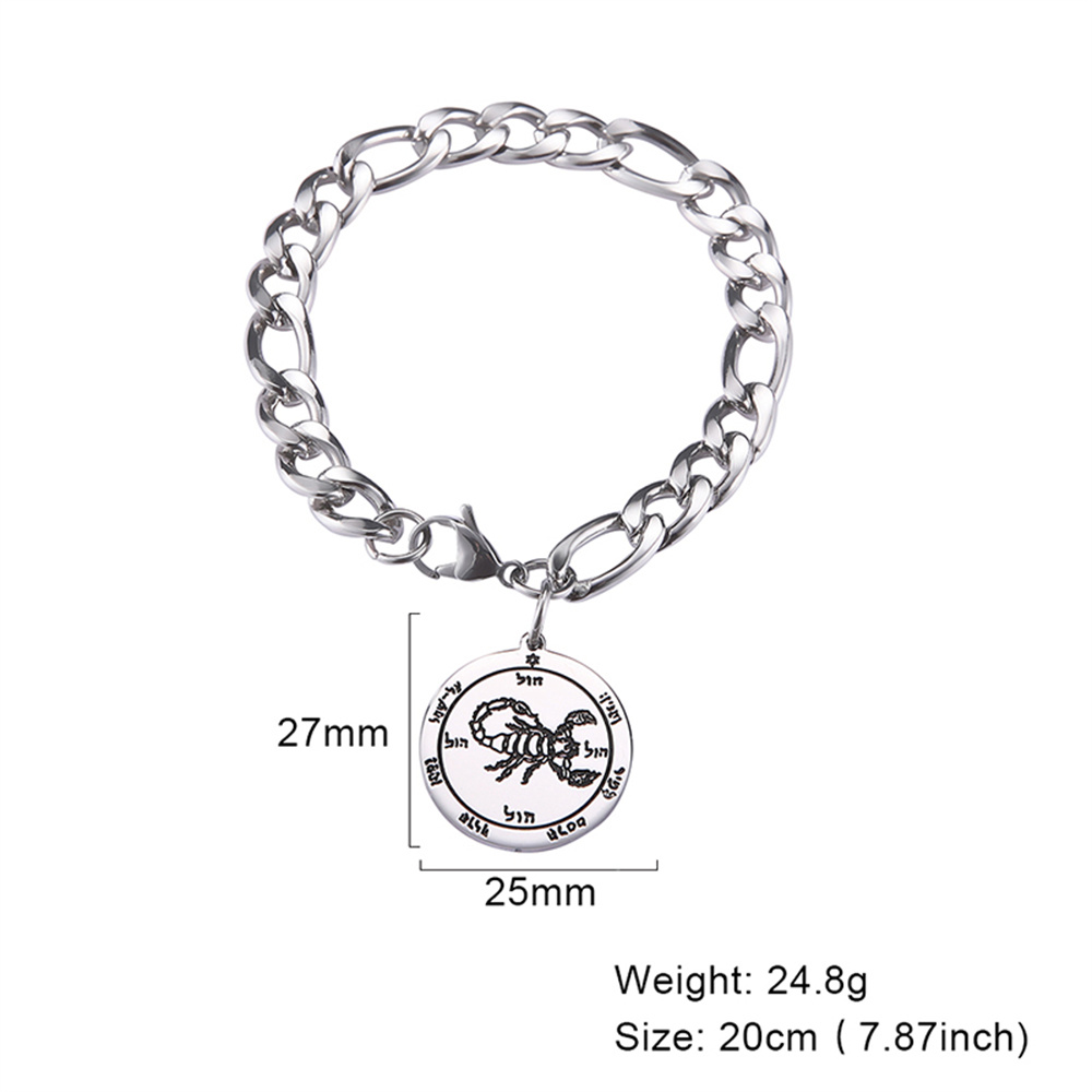 EUEAVAN-pulsera de acero inoxidable para hombre, amuleto de protección de escorpión, la llave del rey Kabbalah de Solomon, cadena del 5 ° pentculo