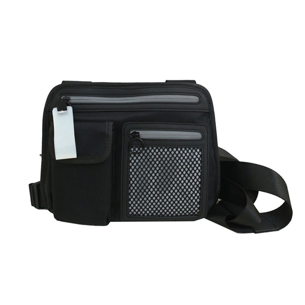Multifunctionele oxford borsttassen heren dames hiphop streetwear vesten unisex gelaagde rits mesh splitszak: Zwart