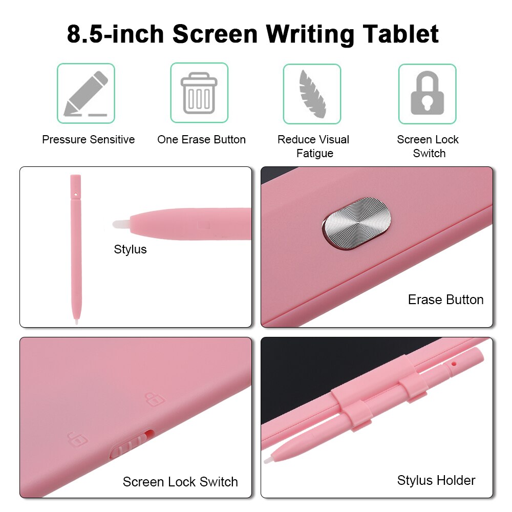 Portable Handwriting Tablet LCD Writing Board Electronic Drawing 8.5 LCD Screen w/ Erase Button Screen Lock Stylus for Kids