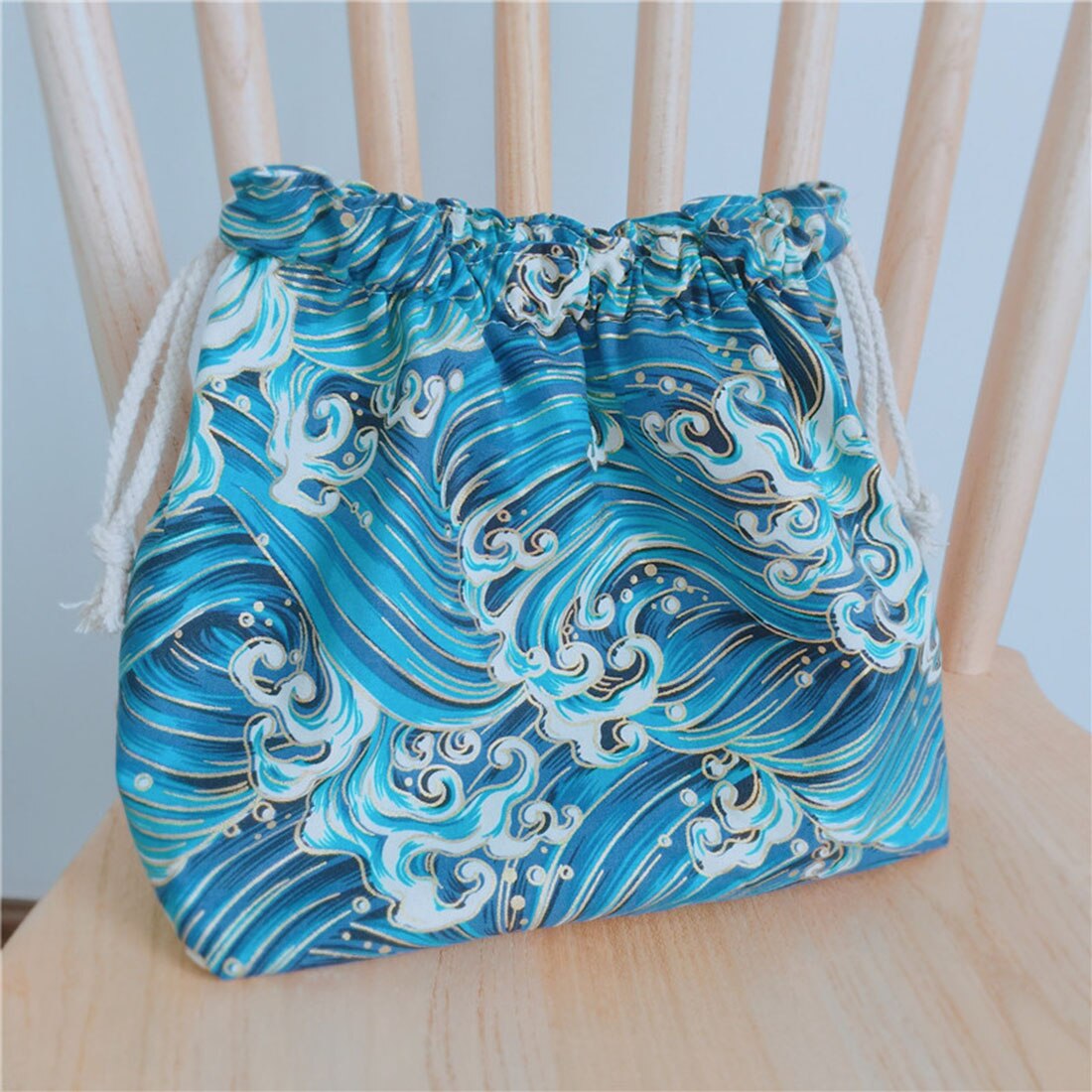 Moda almoço saco drawstring almoço sacos para mulheres crianças portátil lancheira estilo japonês bento tote bolsa de viagem piquenique: E Lunch Bag