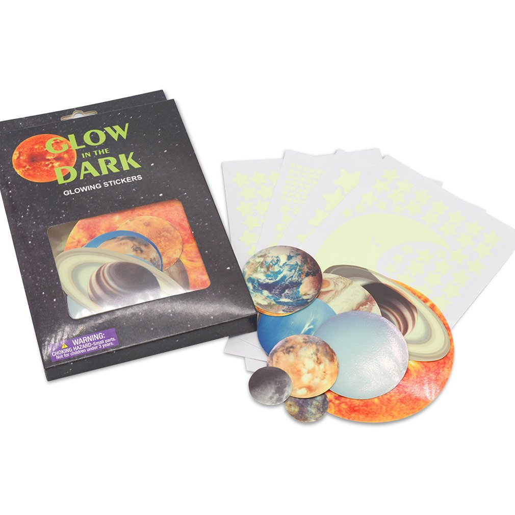 Nine Planets The Solar System Luminous Moon Glowing Wall Stickers Bedroom Background Decorative Wall Sticker 3601+3614