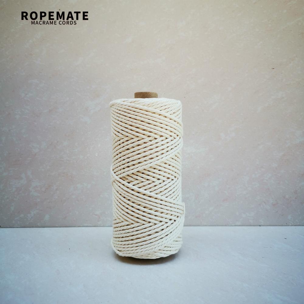 Ropemate premium blød bomuldssnor 3 mm 4mm 5mm 100m - 3- lags - naturlig farve til håndværk diy indretning: 3mm 100m