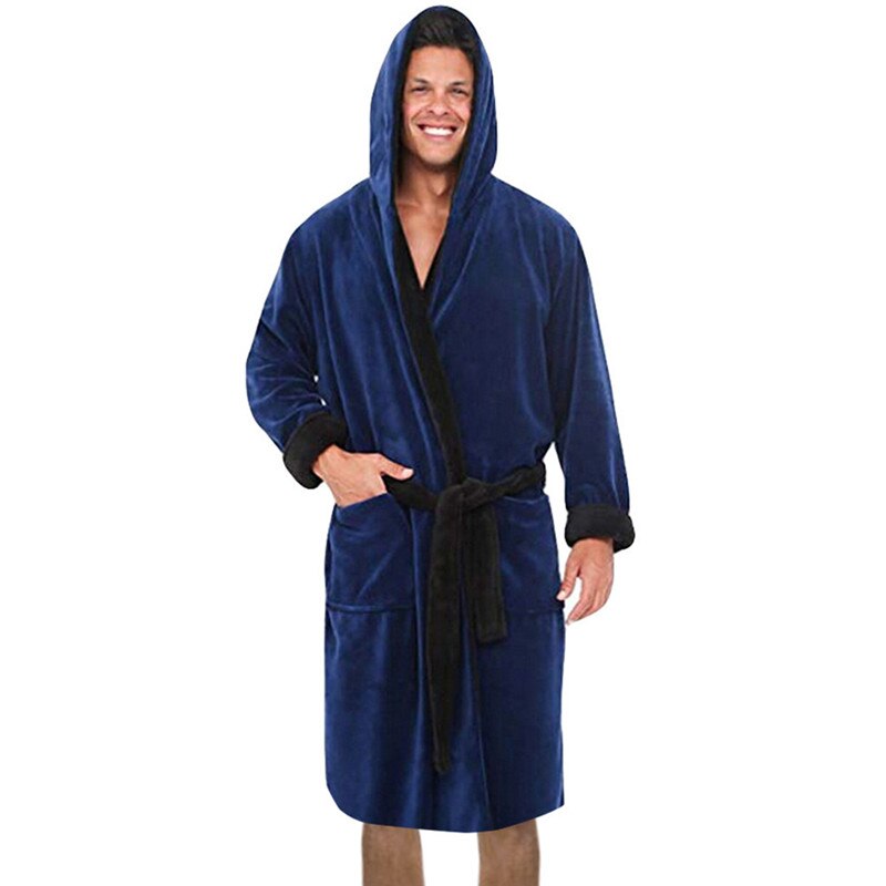 Feitong Mode 1Pcs Men'S Winter Polyester Verlengd Pluche Sjaal Badjas Home Kleding Lange Mouwen Effen Kleur Gewaad Jas