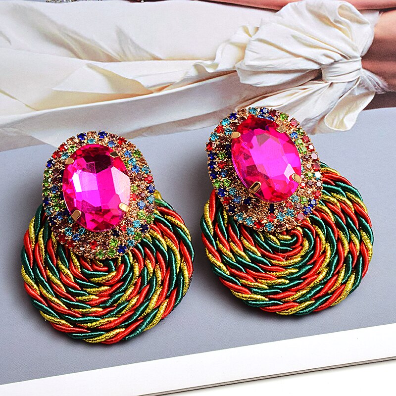 Style Colorful Crystal Earrings High Rhinestone Handmade Round Earring Jewelry Accessories For Women