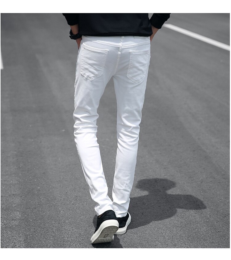 White Jeans Men Ripped Straight Trend Ripped Broken Stretch Distressed Casual Denim Trousers Jeans for Boys Hip Hop Pants