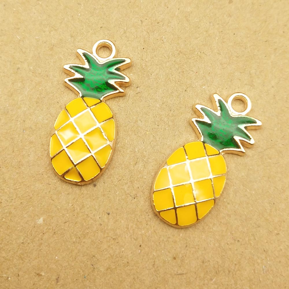 10Pcs 11X24Mm Ananas Charm Enamel Charm Voor Sieraden Maken Charm Earring Hanger Fruit Charms Mode