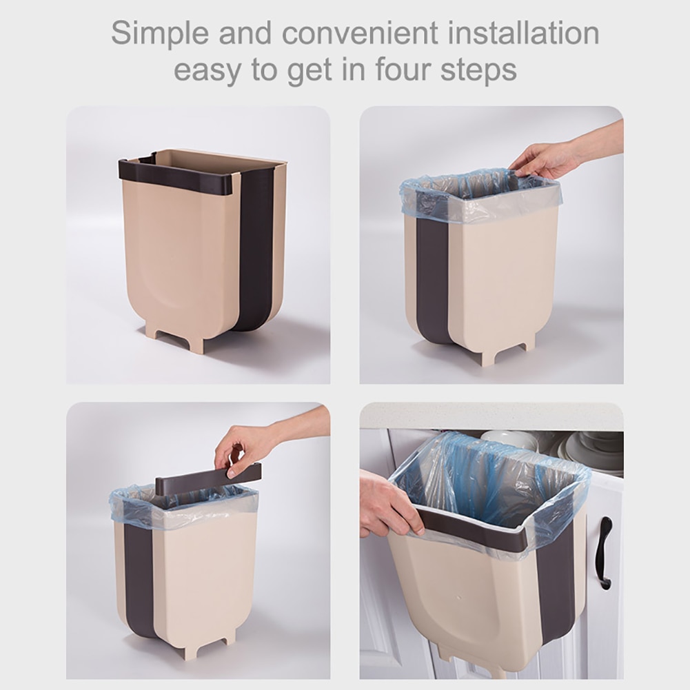 Kitchen Cabinet Garbage Door Hanging Can Wall Mounted Trash Bin Car Room Toilet Waste Storage Folding Trash Can