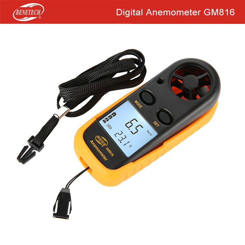 GM816 Digitale Mini Anemometer Wind Speed Gauge Meter Lcd Handheld Luchtstroom Windmeter Thermometer