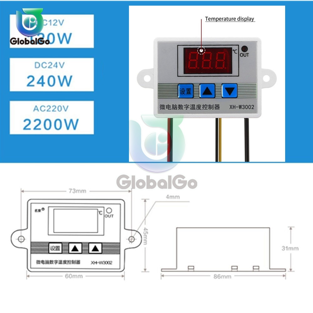 10 stuks/partij 12v 24v 220v w3002 digitale led temperatuurregelaar 10a thermostaatregelaar  w3002
