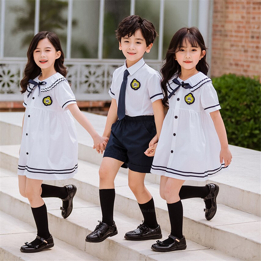 Girls Japanese School Sailor Uniform for Kids Navy Elemntary British Student Class College Outfit Set 100-150CM