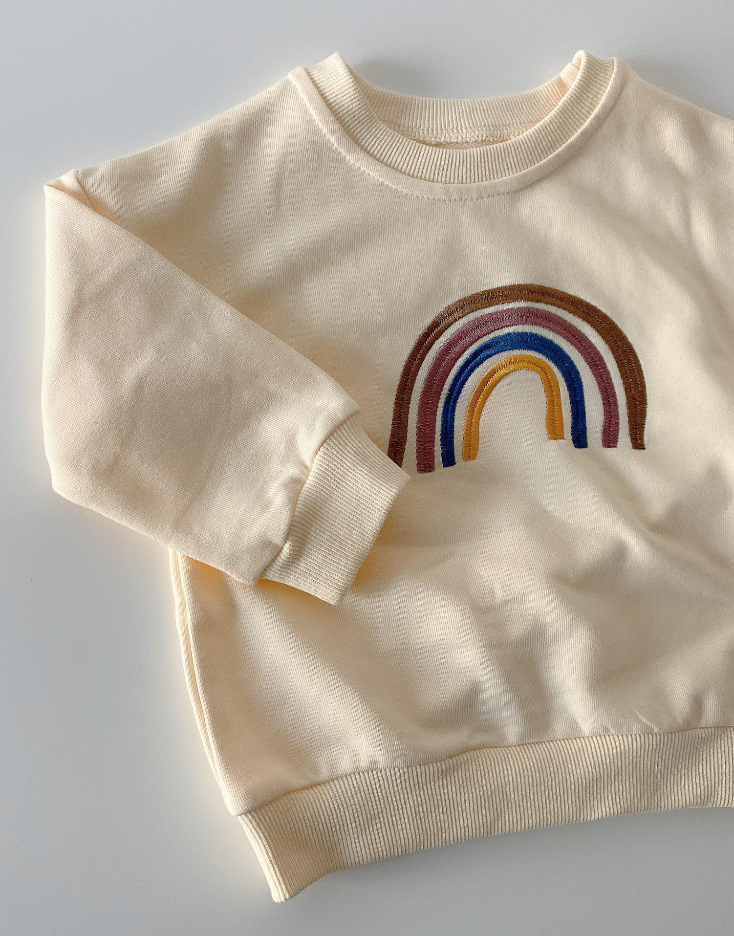 Sweat-shirt brodé arc-en-ciel pour bébé fille, haut à manches longues, vêtements pour enfant en bas âge, garçon, automne: sweatshirt---Beige / 24M   90cm