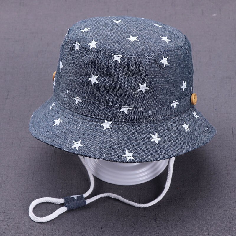 Summer Baby Bucket Hat Infant Newborn Denim Cotton Toddler Kids Tractor Cap Soft Cotton Hats Boys Girls Star Sun Hat: dark blue / L
