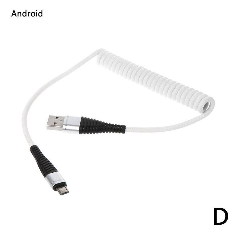 Spring Coiled Data Cable Retractable Fast Charging Cable Micro USB Wire Data Connect Charging Type C 1.2m I3Y9: D