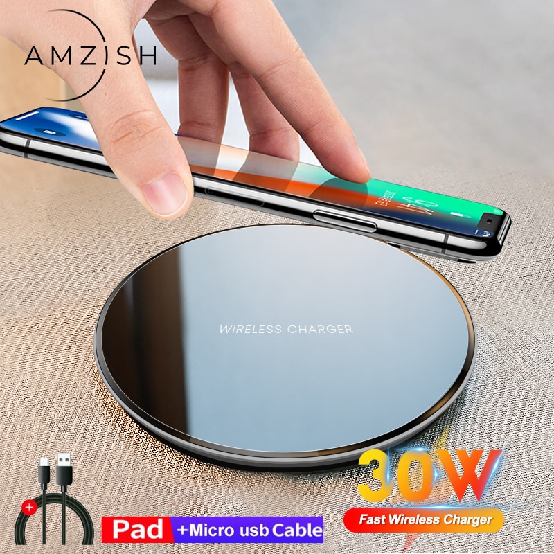 Amzish 30W Qi Schnelle Drahtlose Ladegerät Für iPhone 12 11 Pro Xs Max Mini X Xr 8 Drahtlose Lade pad Für Samsung s8 s9 s10 hinweis