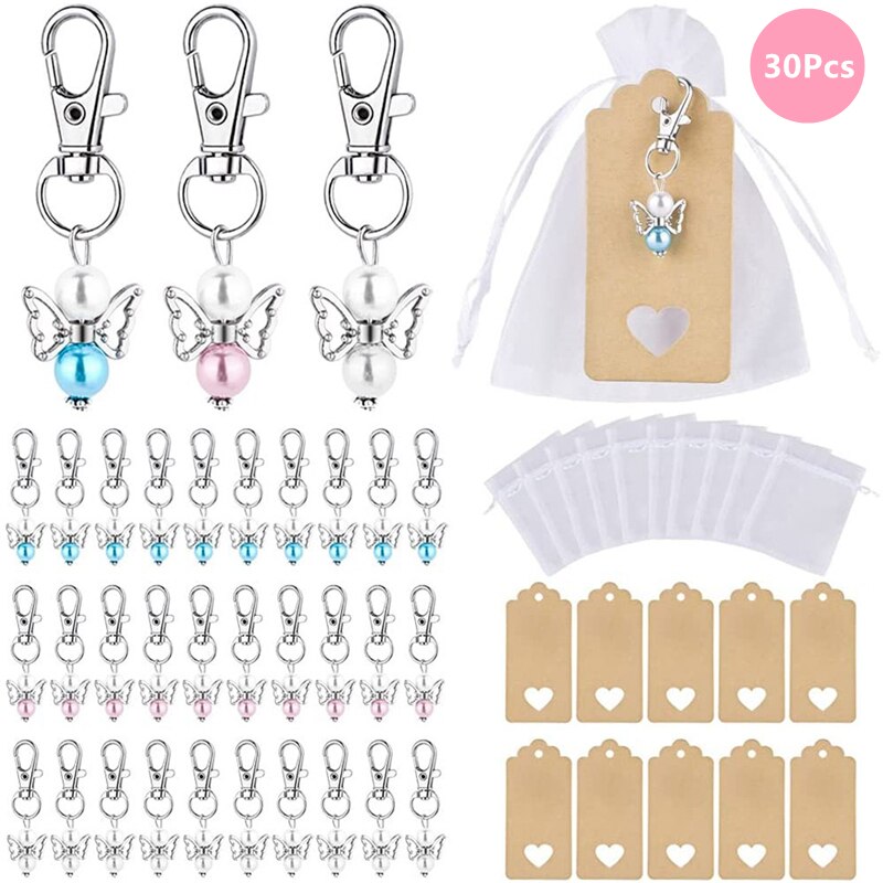 Porte-clés ange gardien chanceux 30 pièces, ensembles de perles de baptême pendentif pour invités de réception pour bébé