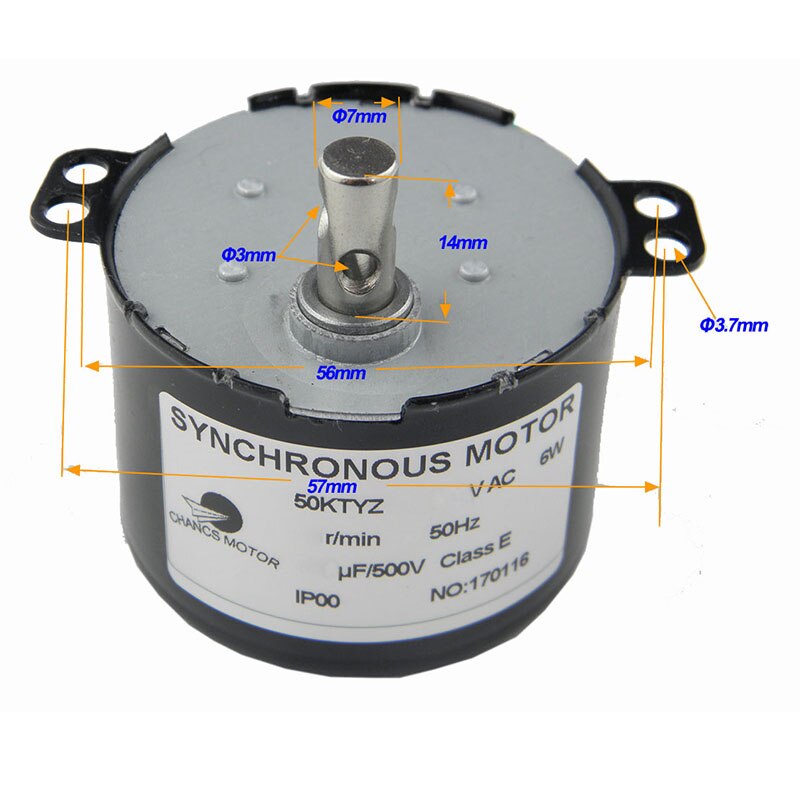 CHANCS AC Motor- 220V 50KTYZ 1-100RPM Synchron Motor- Getriebe 6W Mikro dauerhaft Magnet Motor-