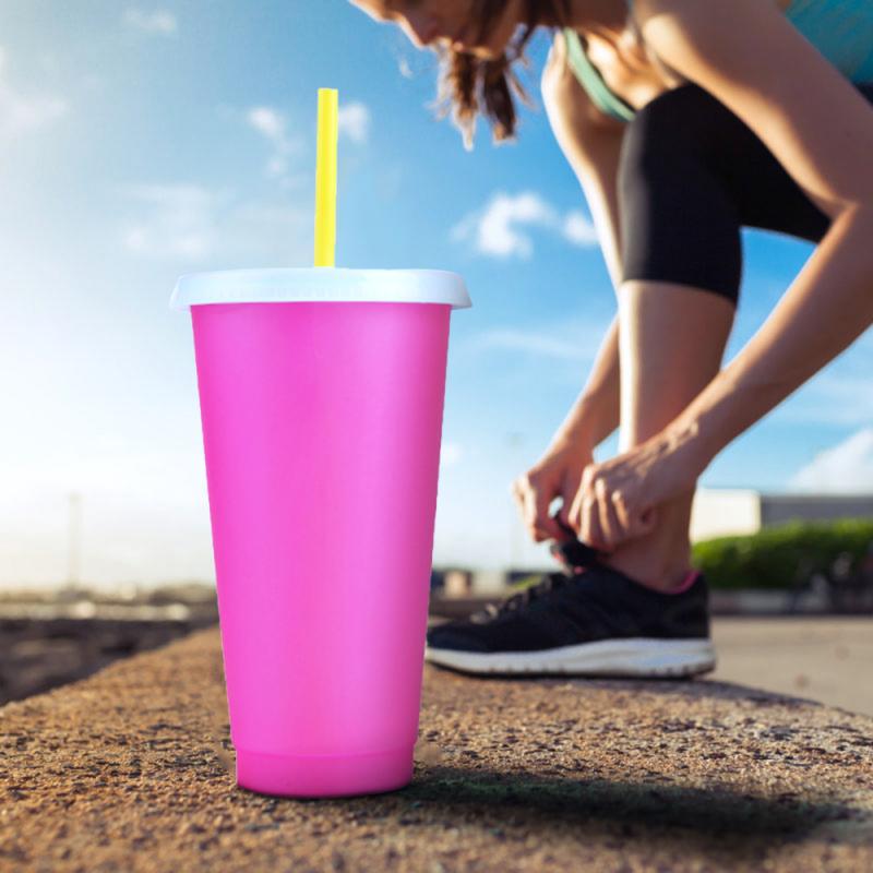 Best 24oz Plastic Cold Water Color Changing Cup Tumbler Discoloration Changing Colour Cup Camping Coffee Cup