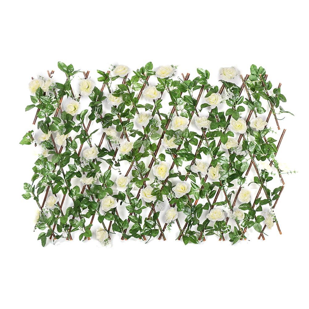 Expanding Wood Fence Artificial Flower Climbing Frame UV Protected Restaurant Privacy Screen Home Wall Decor Garden Accessories: M  white