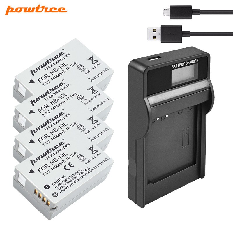Powtree Voor Canon NB-10L Nb 10L Batterij + Usb Lcd Oplader Voor Powershot G15 G16 SX40 SX60 CB-2LCE Oplaadbare Batterij