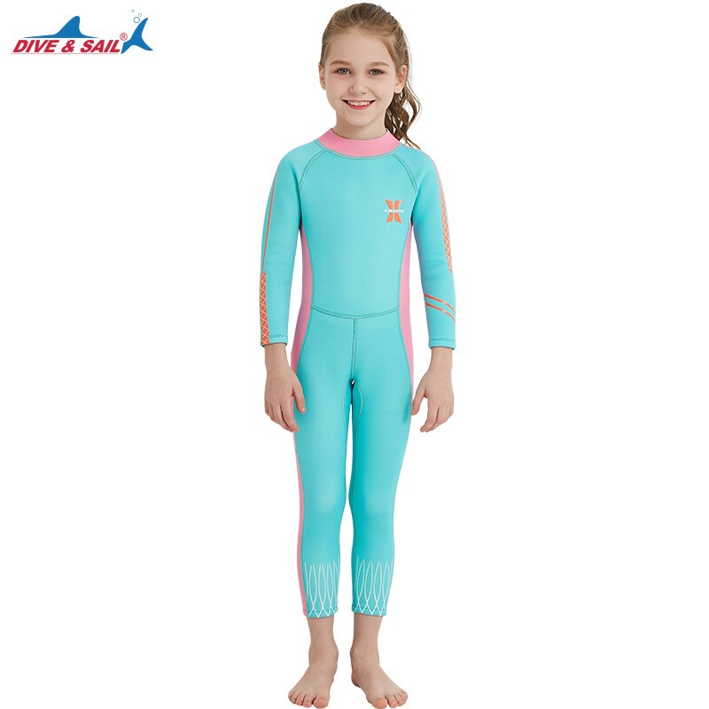 2.5mm neopreen surfpakken voor meisjes met lange mouwen, wetsuits, rashguards, duikpakken voor kinderen, volledige uv-duikpakken, zwemkleding en badpakken.: Blauw / S