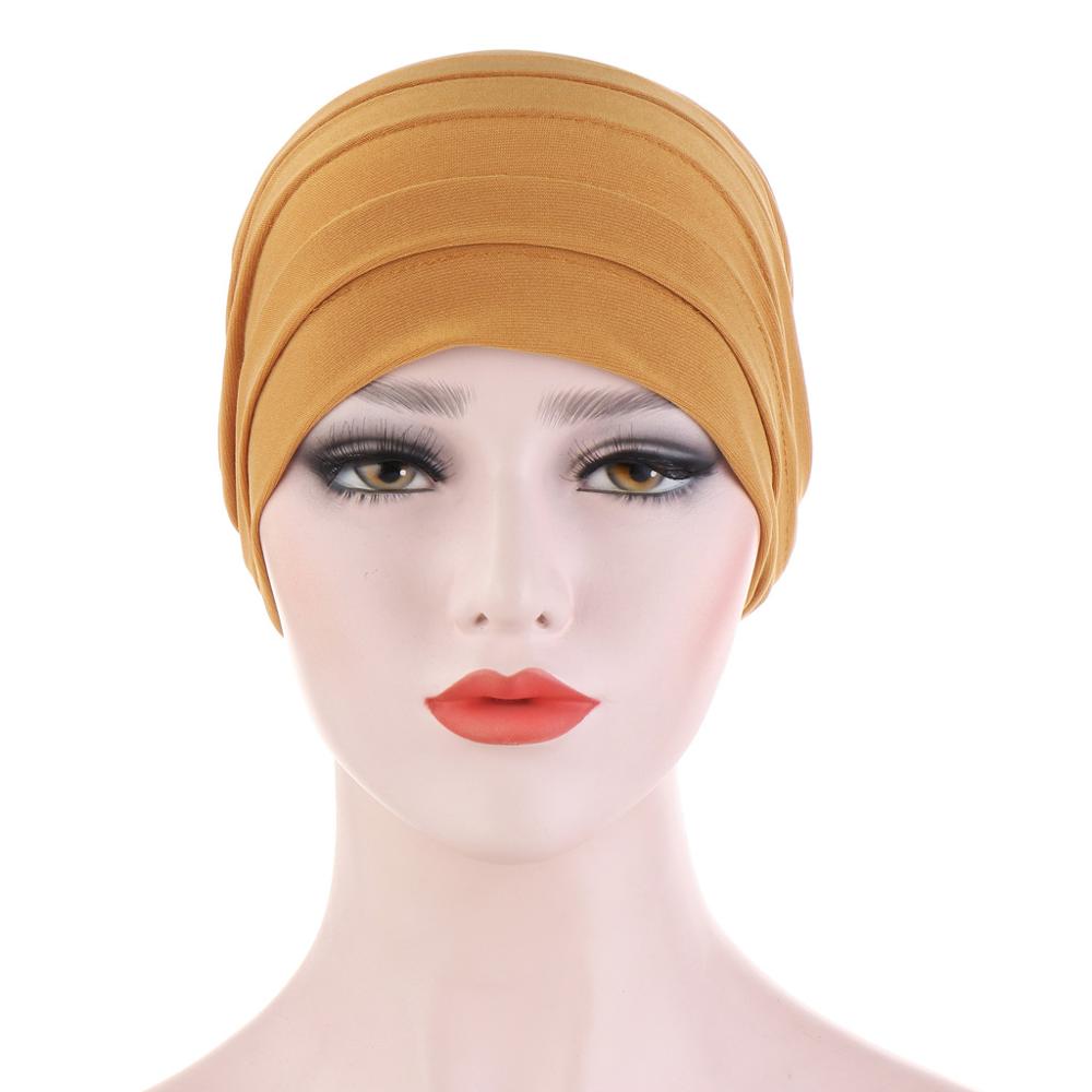 Elastic Turban Hat Solid Color Women Headscarf Bonnet islamic Inner Hijabs Cap Muslim Hijab turban africain femme hat