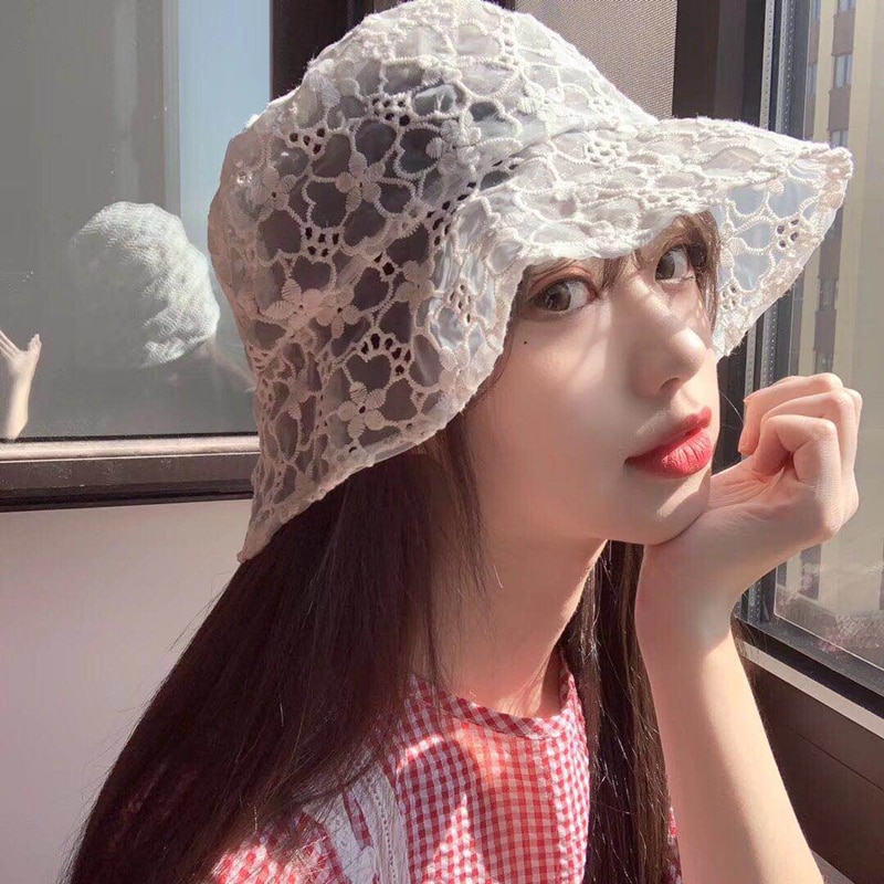 FOXMOTHER Korean Lace Hollow Flower Fishermen Caps Sun Casual Lady Bucket Hats Women Gorras Summer