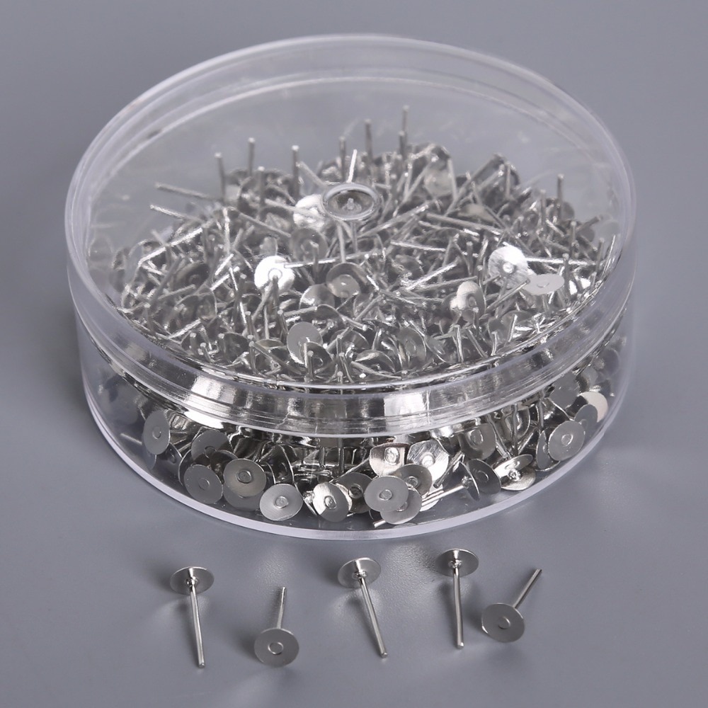 200Pcs Half Ball Stud Earring Berichten Slangetje Sieraden 5X13 Mm Rhodium Plated Voor Sieraden Maken Craft Diy mode (Bevatten Doos)