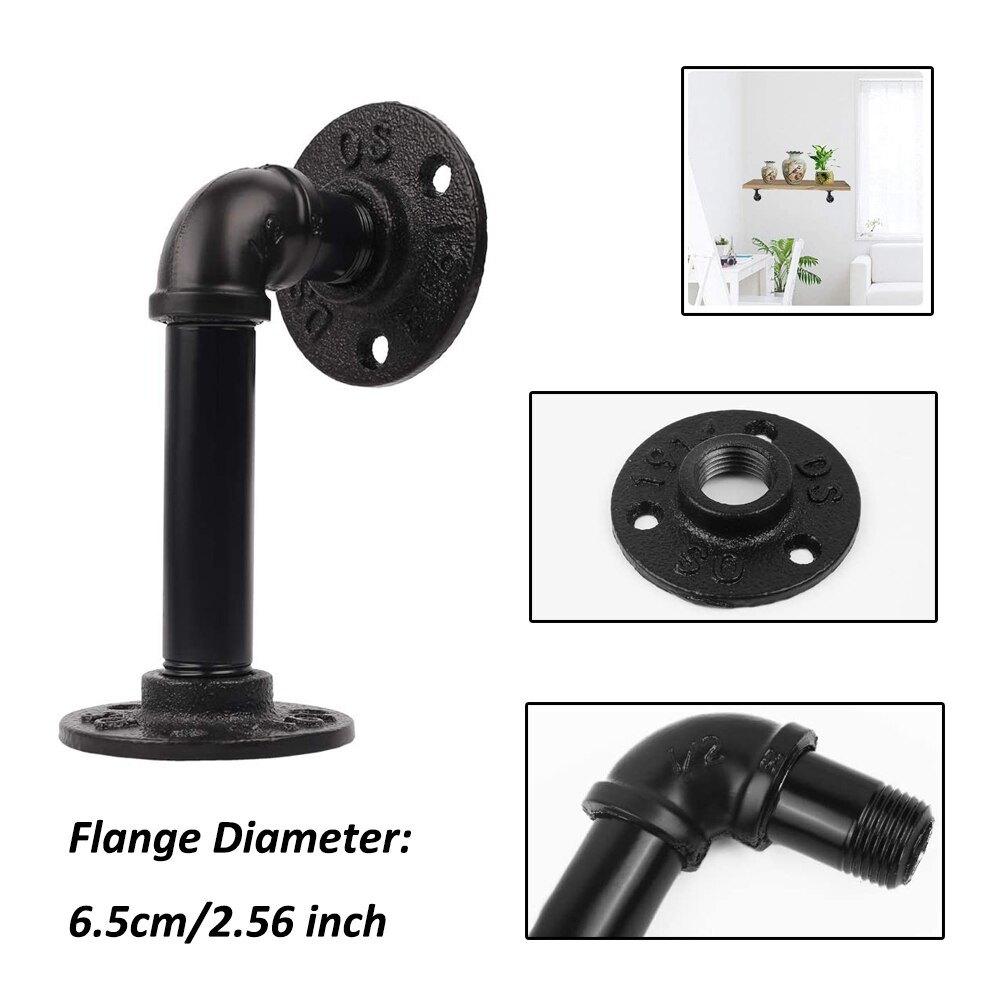 90 Graden Bocht Dubbele Flenzen Industriële Ijzeren Pijp Plank Beugels Rustieke Pijp Beugel Black Metal Wandmontage Vintage Meubels