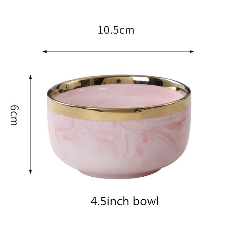 Double-sided Gilt Rim Pink Marble Pattern Porcelain Dinner Plate Salad Noodles Bowl Spoon Ceramic Kitchen Tableware 1Pcs: 4.5inch bowl