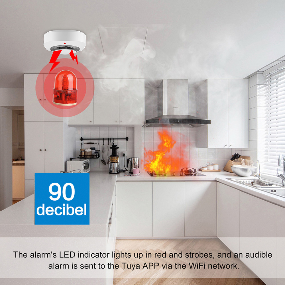 WiFi Fire Protection Smoke Sensor Alarm Detector Smart Life app and Tuya Smart app Control work with Alexa and Google assistant