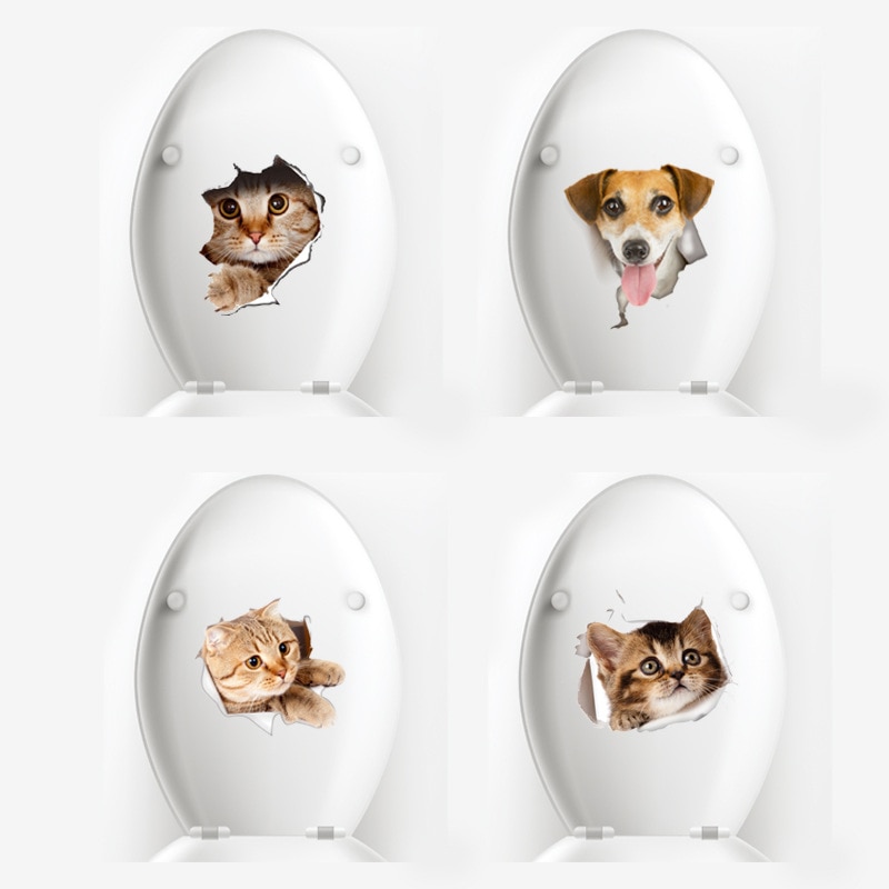 3D Creatieve Kat Hond Gebroken Muur Cartoon Sticker Zelfklevende Waterdicht Decoratie Wc Notebook Sticker