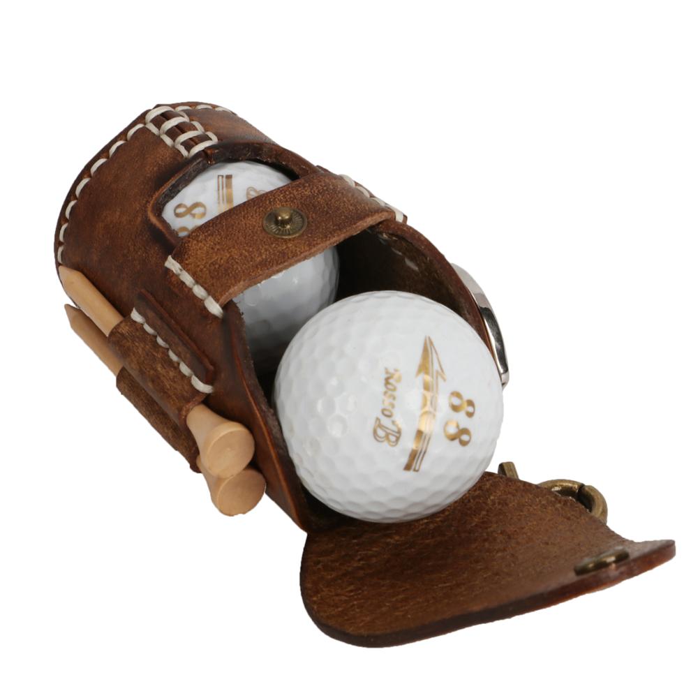 Tourbon vintage bærbar golfbold taske pose divot værktøjsholder tee holder holder 2 bolde vegetabilsk læder talje golfholder