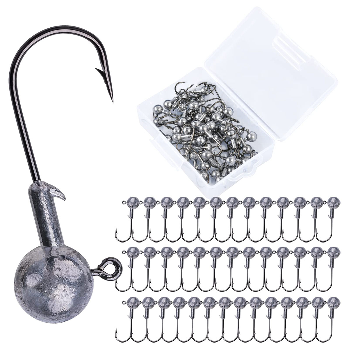 Round Jig Head, Lead Jig Head Hooks for Freshwater Saltwater Fishing, Swimbait Jig Heads with Fishing Box for TroutBass Fishing