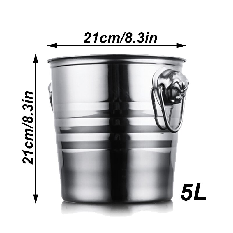 UNTIOR Stainless Steel Bar Ice Bucket Two Handles Champagne Bucket Wine Bucket Spit Wine Barrel Container Ktv Club Bar Supplies: 5L