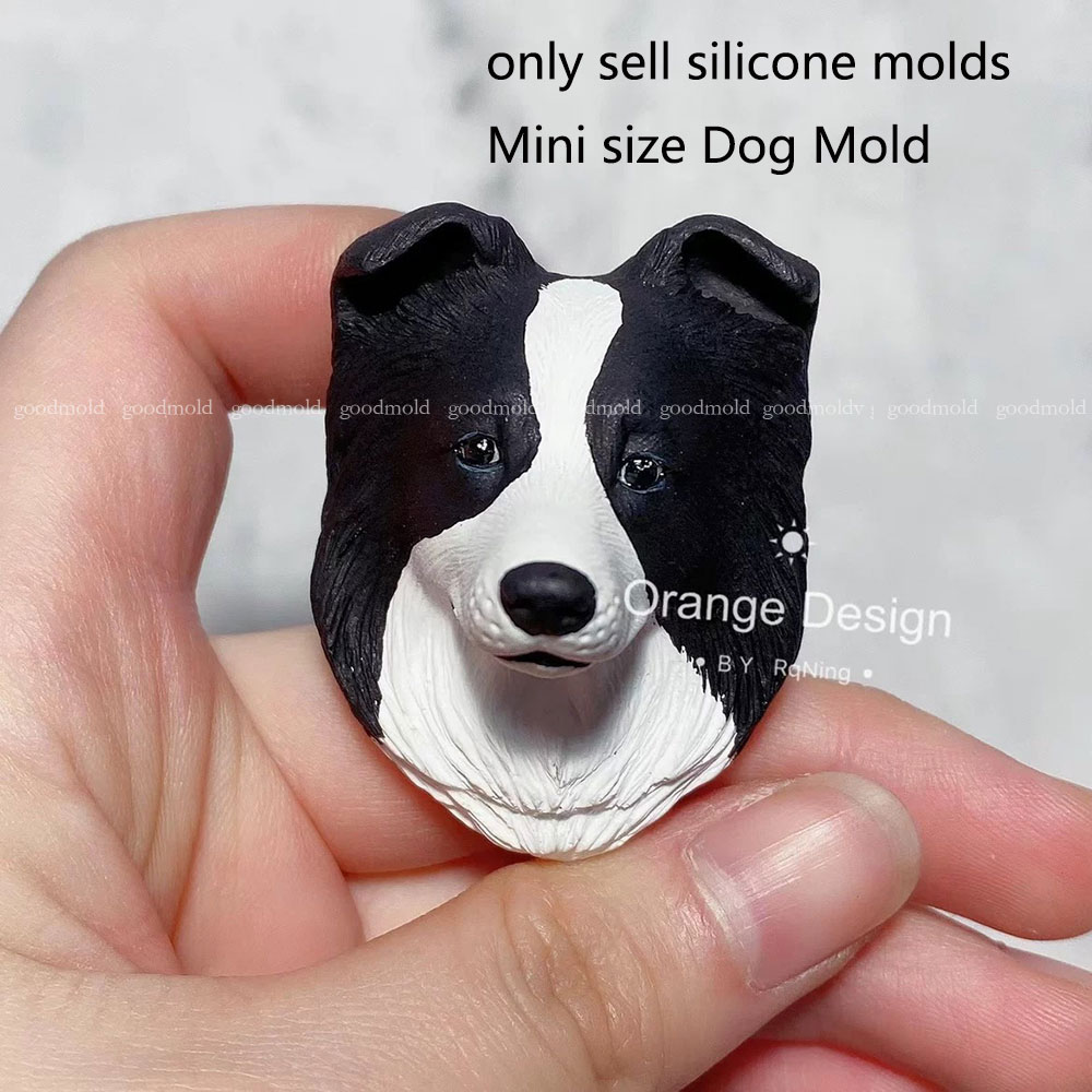confine collie Testa di canna Stampo in silicone Sapone aroma Gesso Argilla Animale canna Compleanno Avatar Stampo per fondente Decorazione per presa d'aria per auto fai da te: esercito verde
