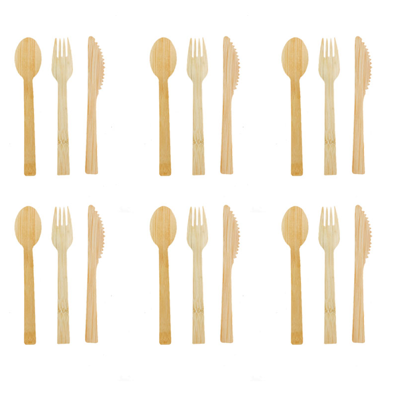 Wegwerp Bamboe Lepel Vork Mes Set Bamboe Hout Bestek Bestek Set Party Restaurant Bruiloft Servies Single-Gebruik Bestek